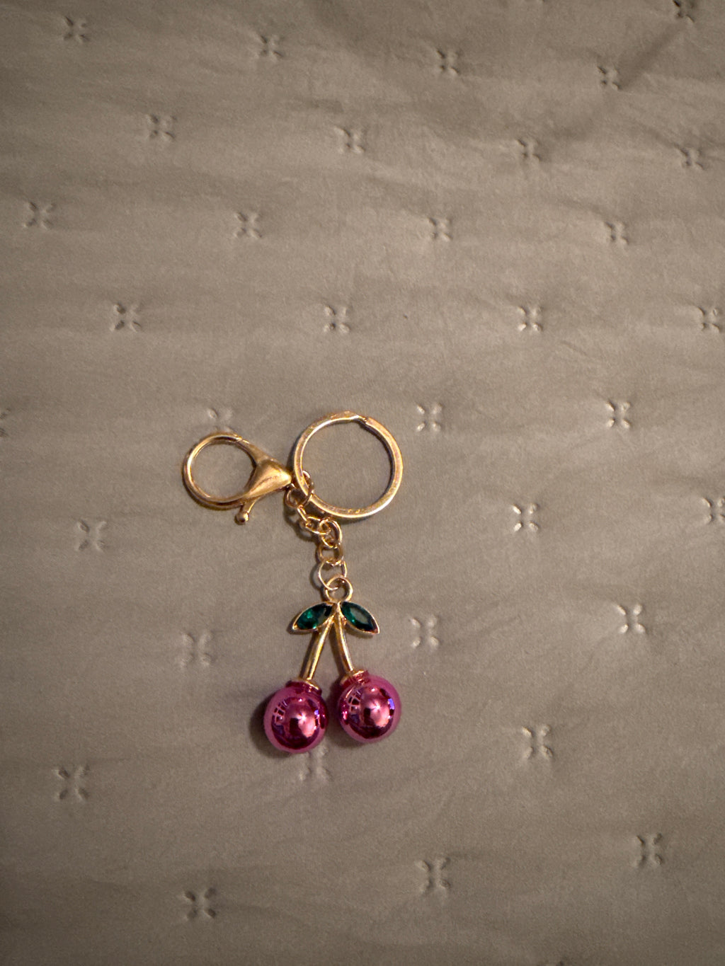 Metallic pink cherries keychain/bag charm