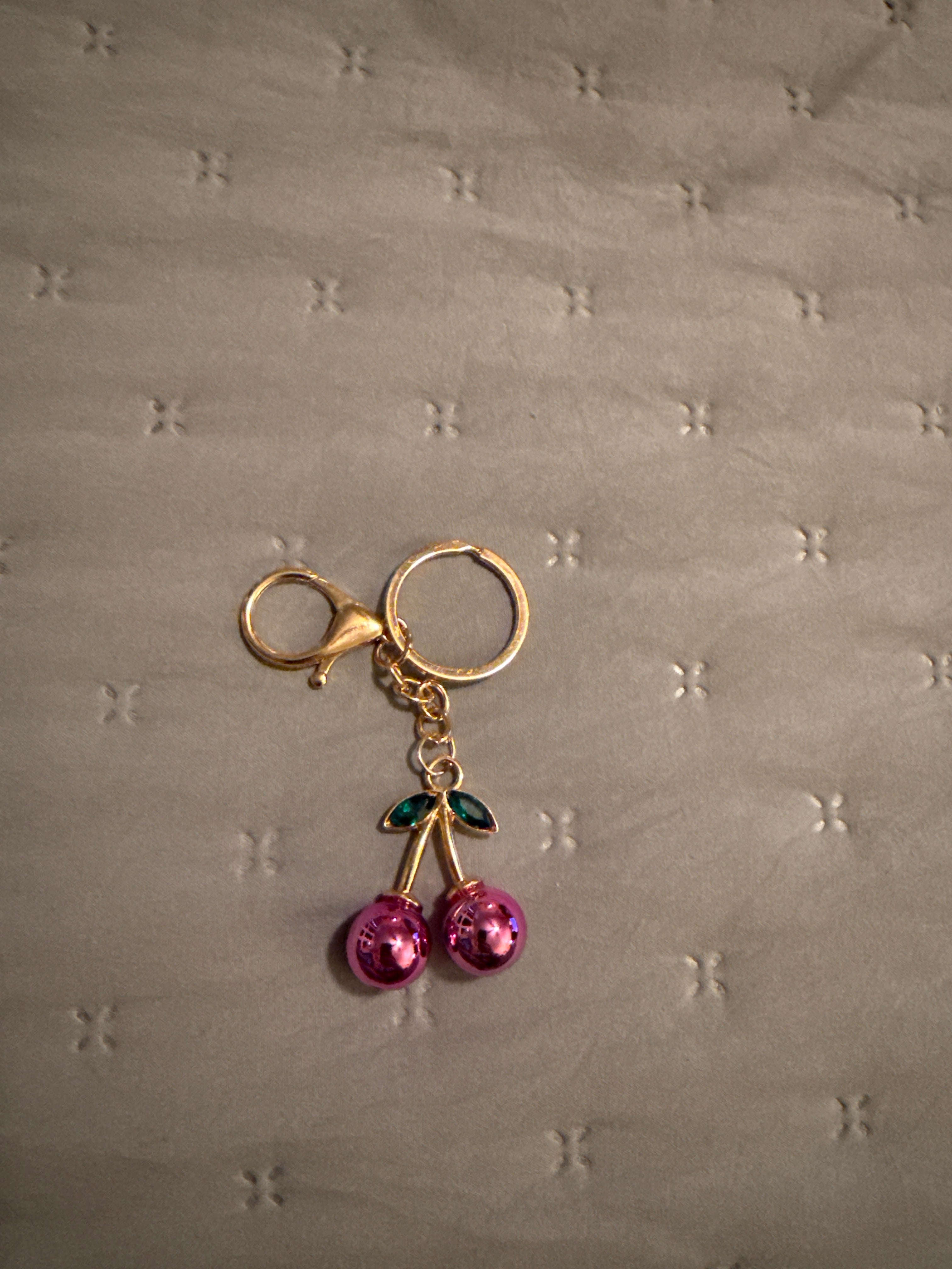 Metallic pink cherries keychain/bag charm