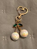 Pearl white cherry bag charm