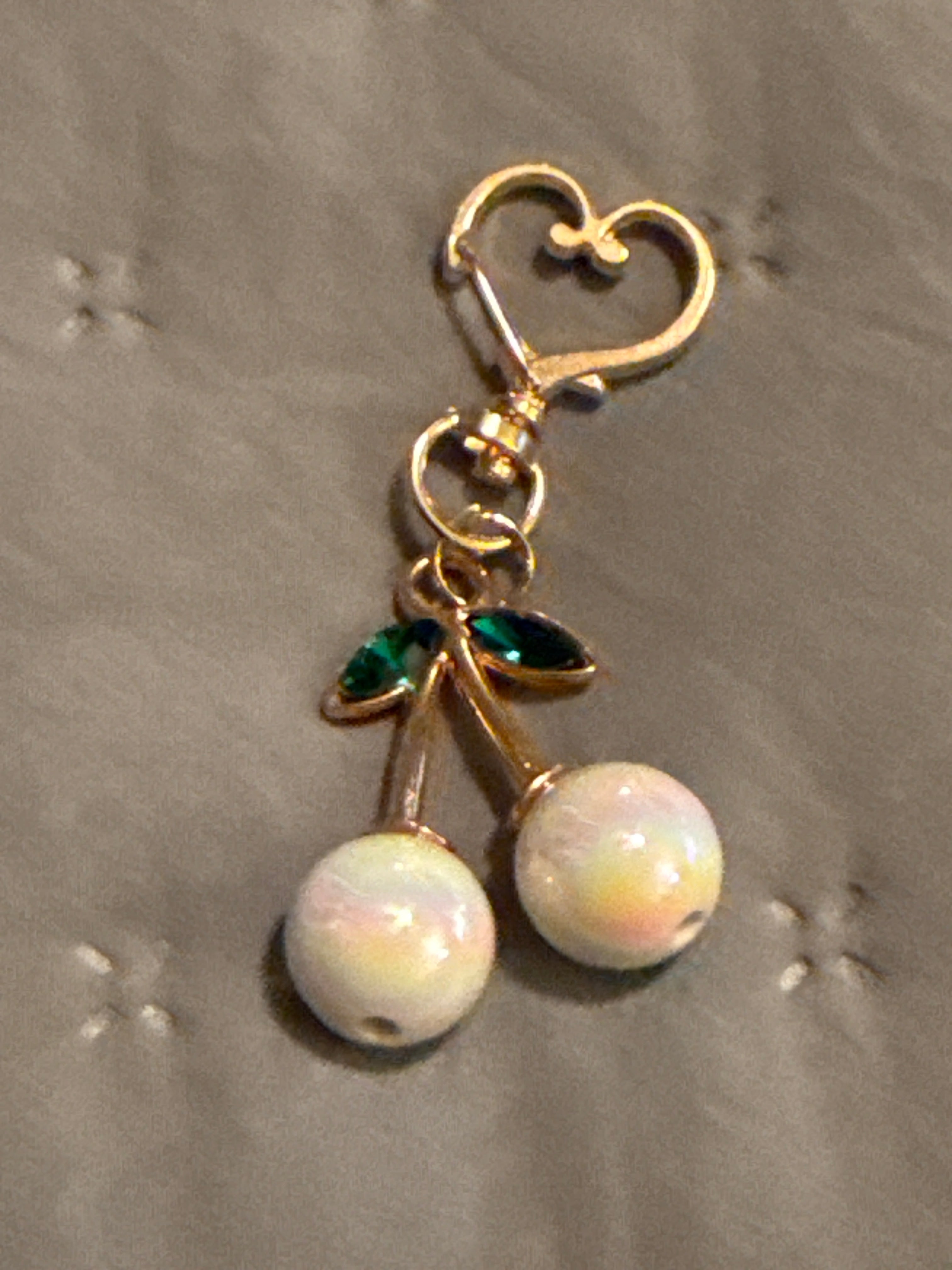 Pearl white cherry bag charm